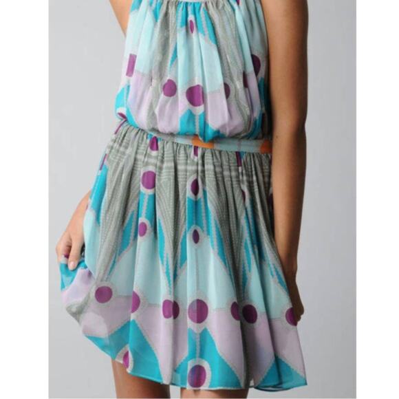 Mara Hoffman Chiffon Gather mini dress in Turquoise mirror print - Picture 3 of 6